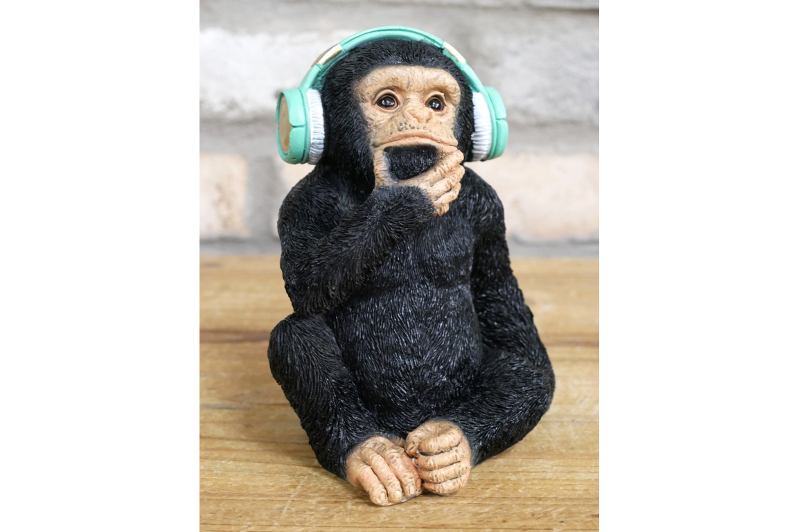 Monkey Ornament Wearing Headphones