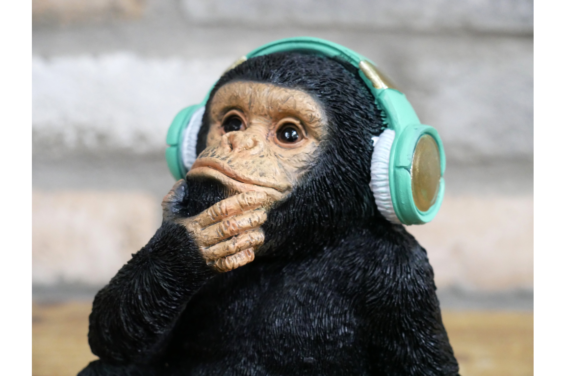 Monkey Ornament Wearing Headphones