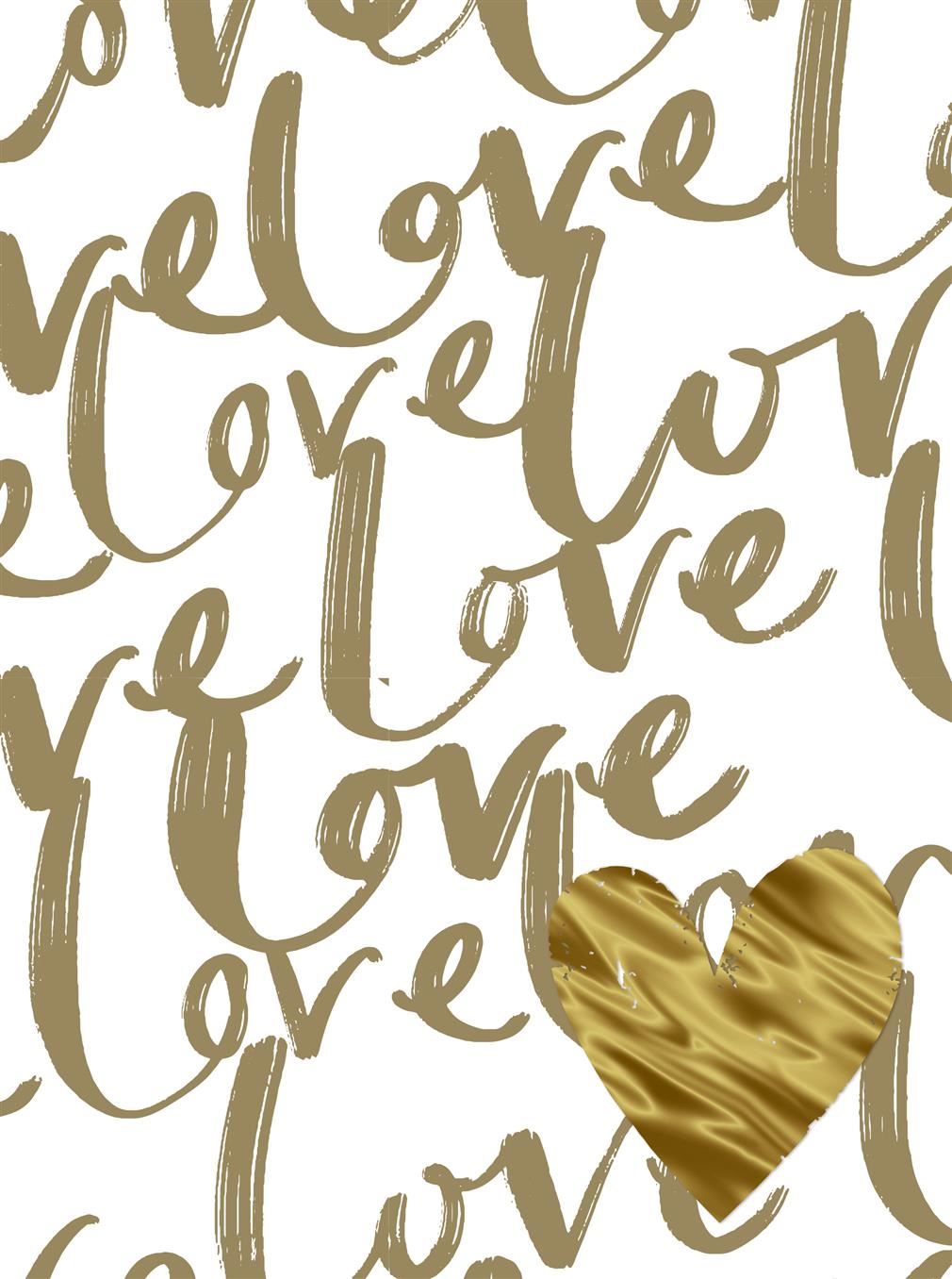 Gold Love Gift Wrap and Tag - 2 Sheets, 2 Tags