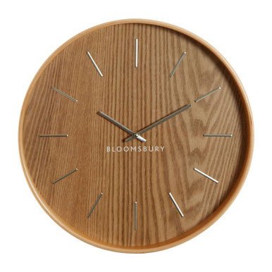 Vitus 40cm Natural Grain Wooden Wall Clock with Silver Details