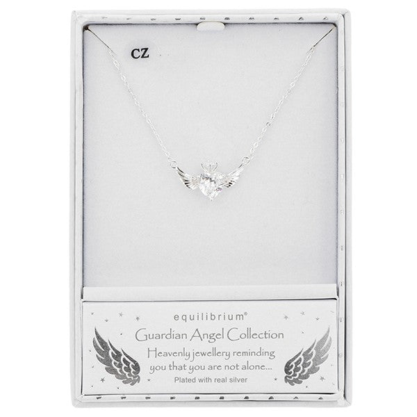 Guardian Angel Silver Plated Circle Wings Necklace