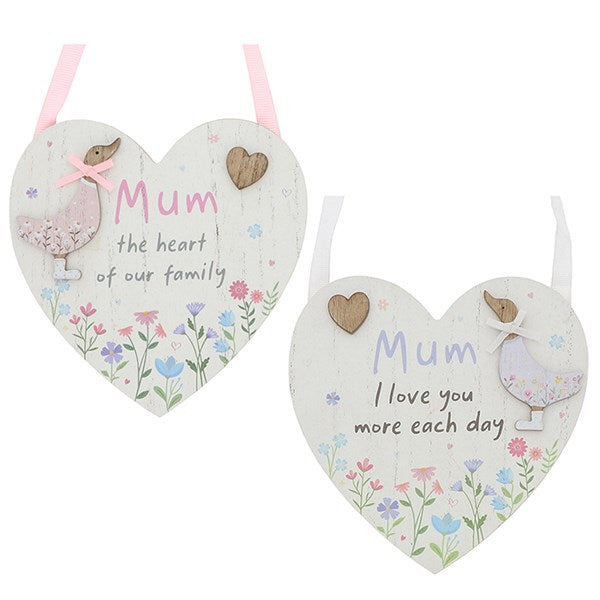 Ditsy Ducks Hanging Heart Plaque Mum