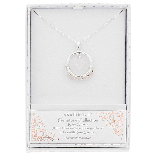 Gemstone Silver Plated Hoop Necklace Rose Quartz