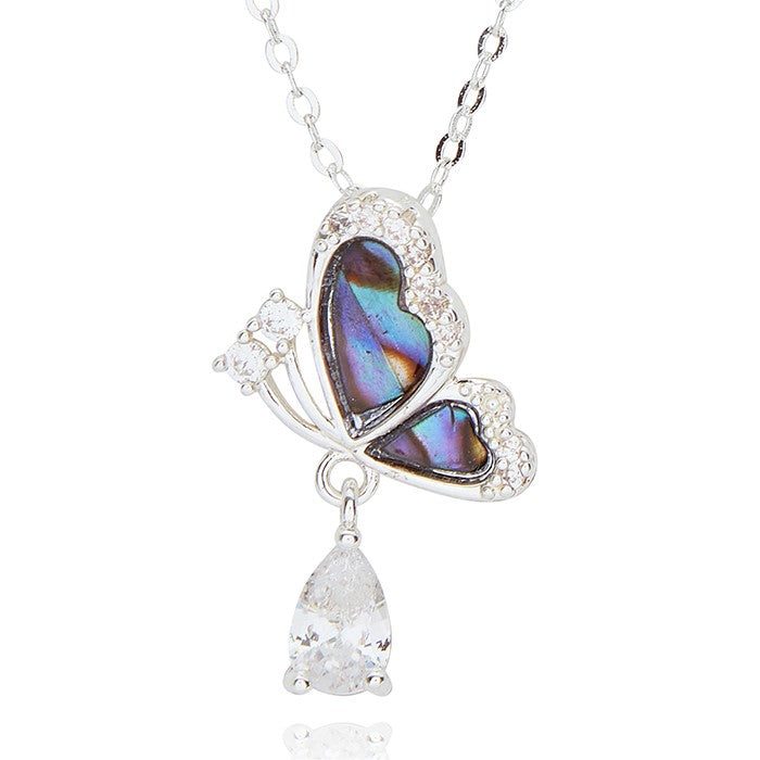 Paua Shell Flutterby Silver Plated Necklace