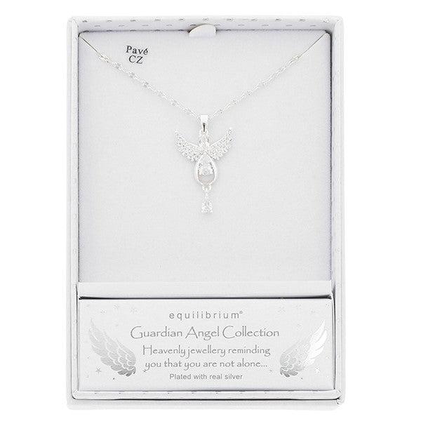 Guardian Angel Dangly Silver Plated Necklace