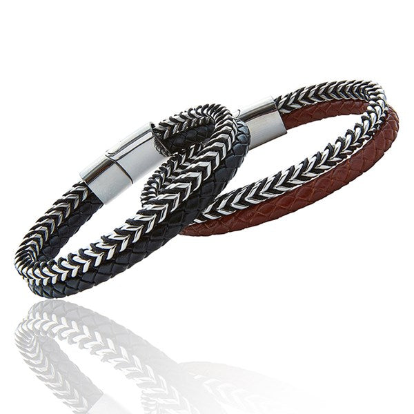 Equilibrium Men Double Leather Metal Bracelet