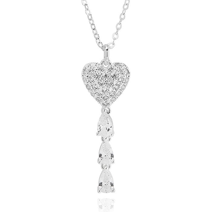 Raindrops Heart Droplets Silver Plated Necklace