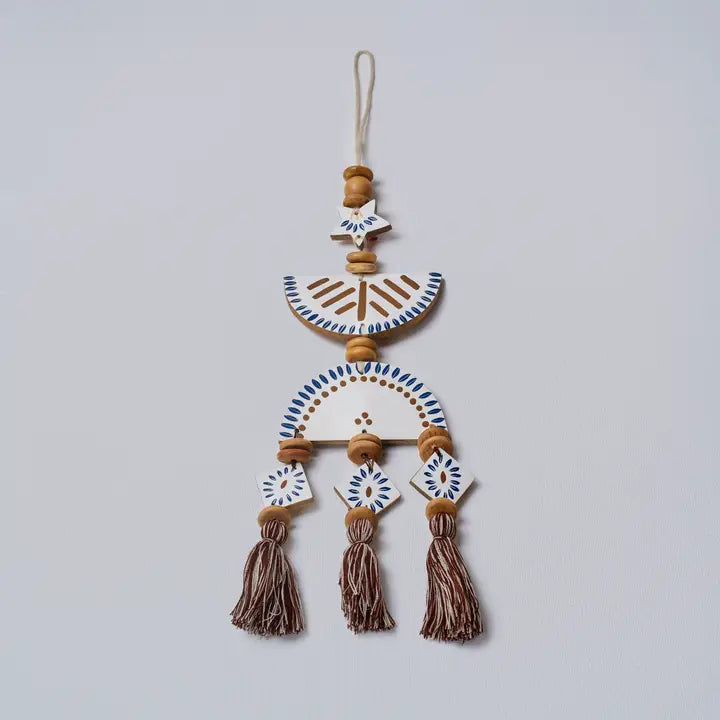 Wooden Boho Wall Hanging with Tassels