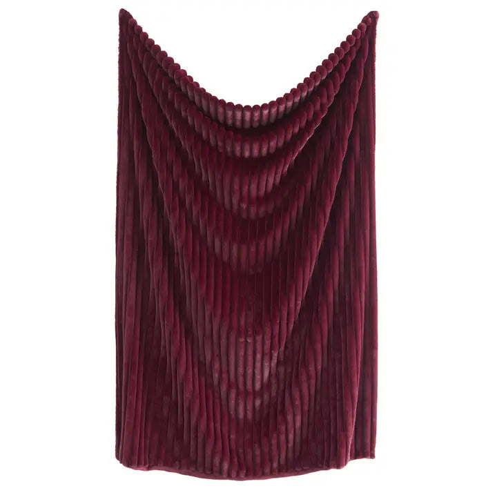 Luxurious Faux Fur Ribbed Throw - Burgundy