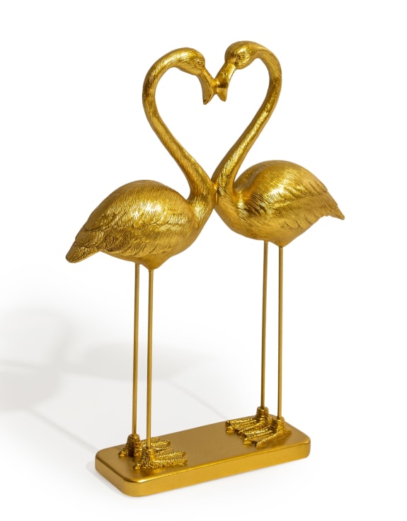 Antique Gold "Love Heart" Pair of Flamingos Figure