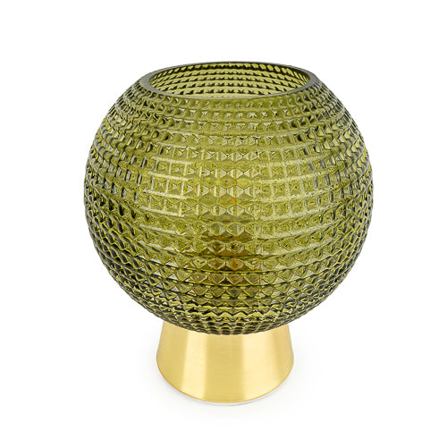 Green & Gold Glass Led 21cm Ball Lamp