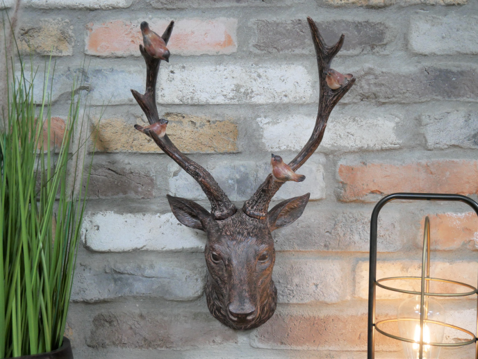 Stunning Stags Head Wall Ornament with Birds on Antlers