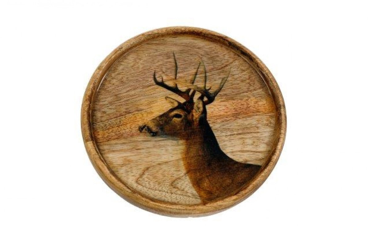 20cm Round Wood Stag Plate