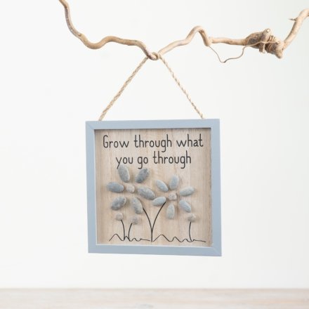 "Grow Through What you go Through" Flower Pebble Plaque