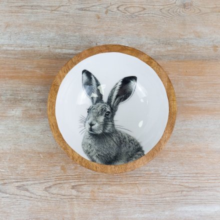 Enamel and Wood Rabbit Bowl, 17cm
