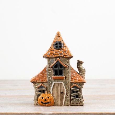 Spooky Ceramic Halloween Candle House, 19.5cm