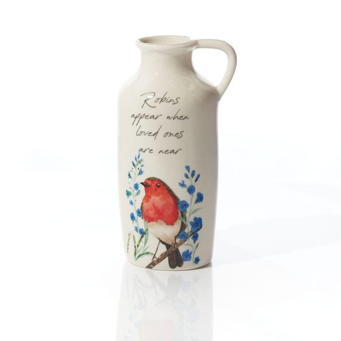 Robins Forget Me Not Vase White Ceramic Robins Appear