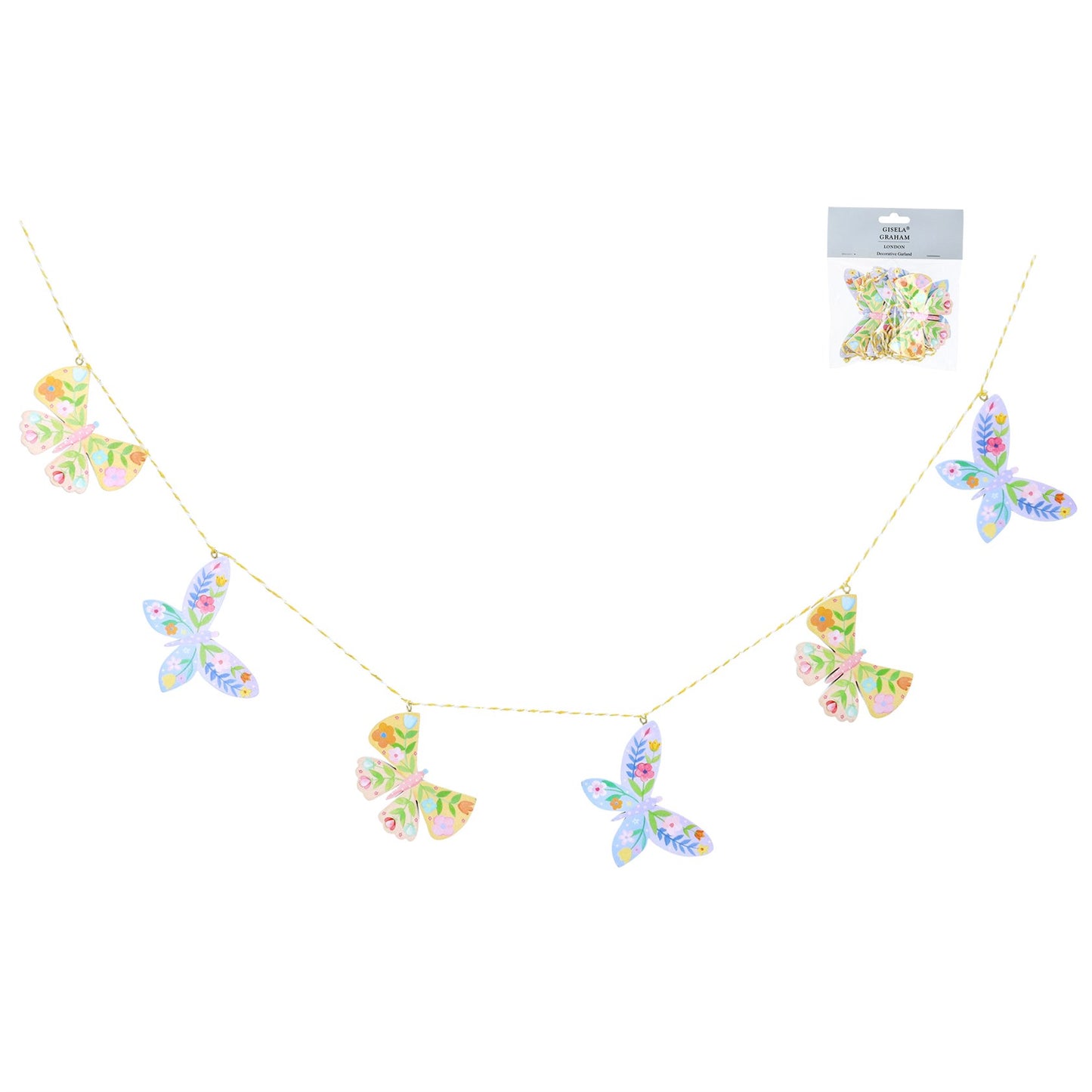 Wood Garland 120cm - Pastel Flowers Butterfly