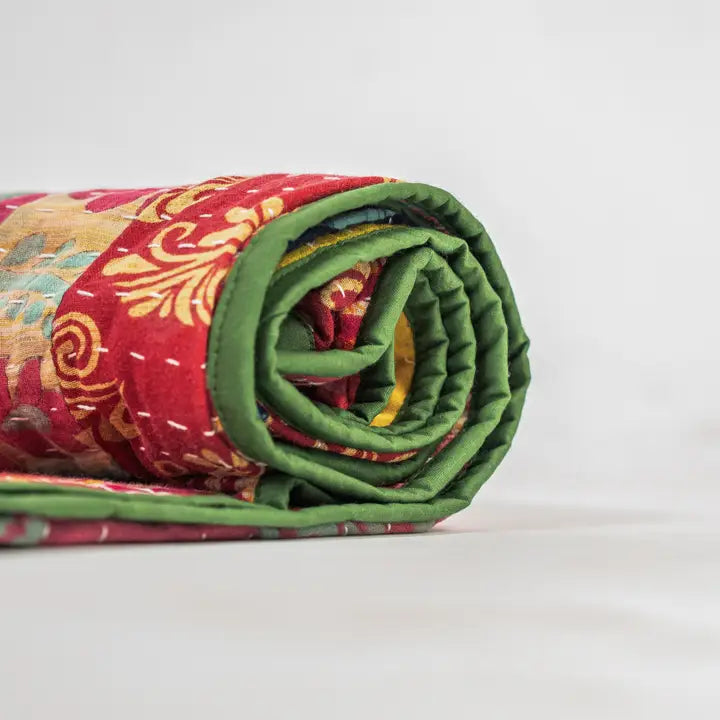 Hand Stitched Vintage Kantha Throw – Green