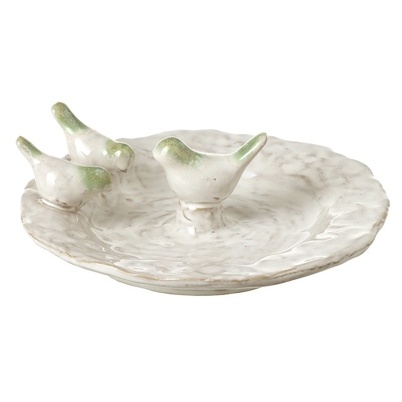 Beautiful Gloss Ceramic Dish with Green Topped Birds