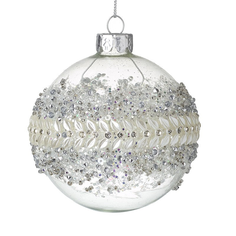 Clear Glass Mid Pattern Beaded Bauble