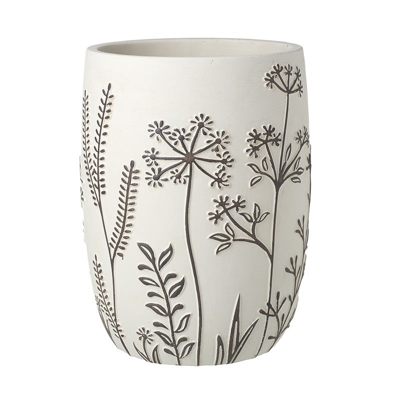 Tall Black & White Flower Patterned Pot