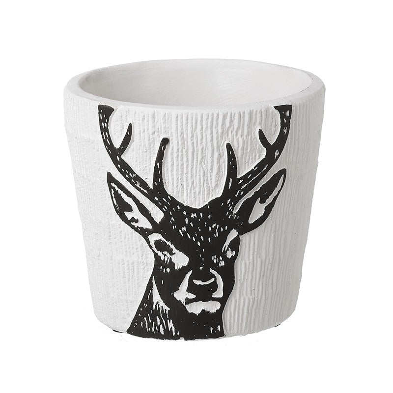 White & Black Stag Design Small Planter