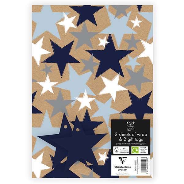 Occasions Wrap Blue Star (2 Sheet, 2 Tags)