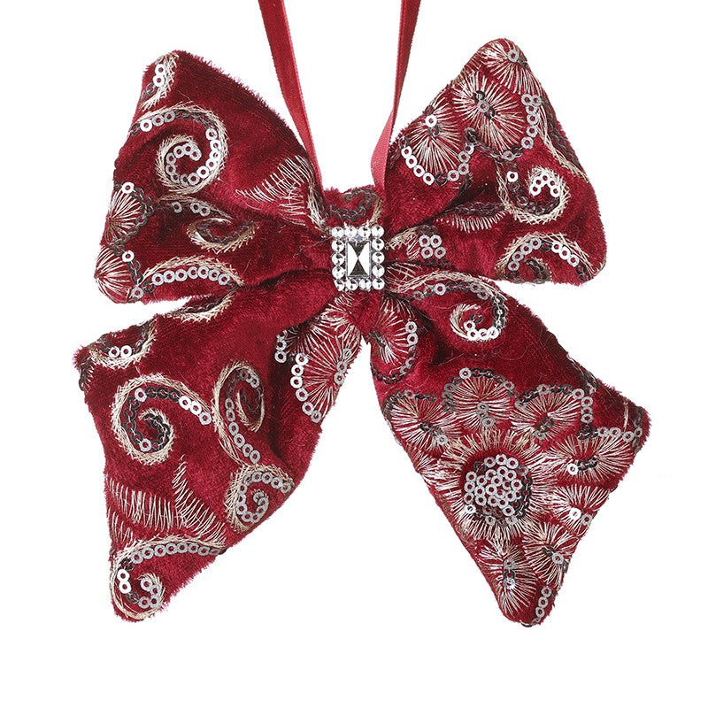 Hanging Red Velvet Bow With Sequins