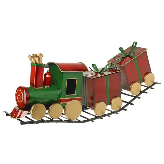Metal Green & Red Christmas Train