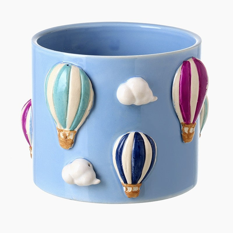 Hot Air Balloon Blue Ceramic Pot