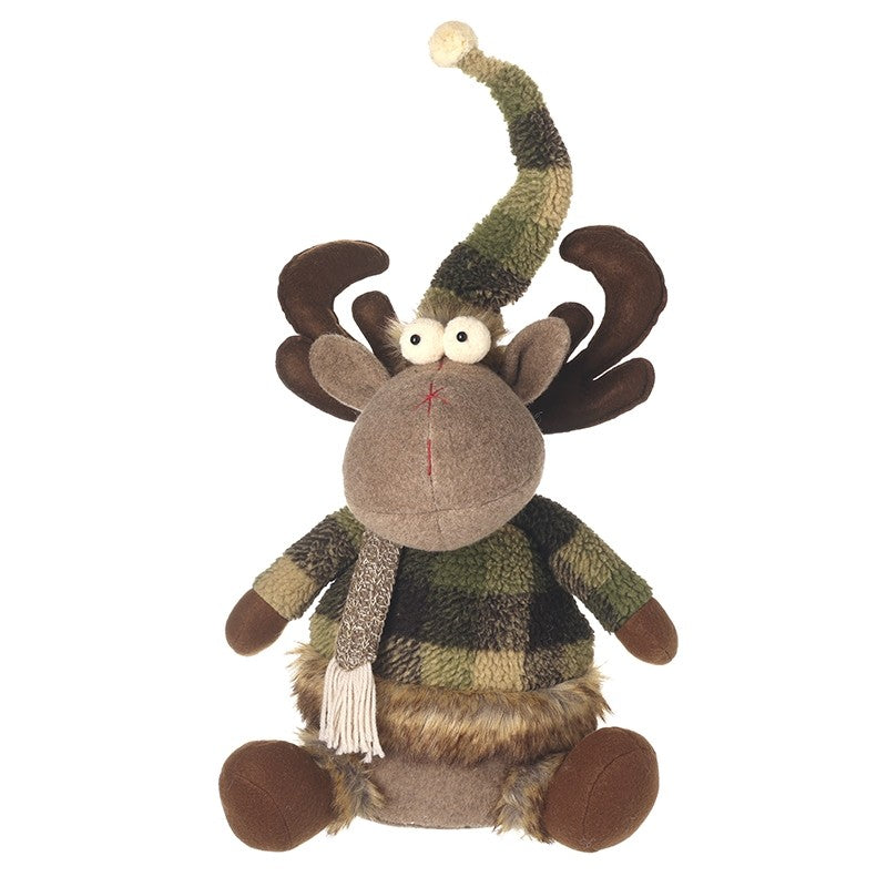 Green Check Sitting Reindeer Ornament