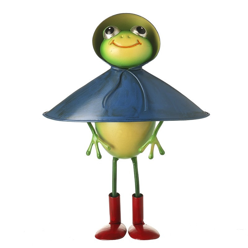 25.5cm Metal Frog in Blue Rain Coat