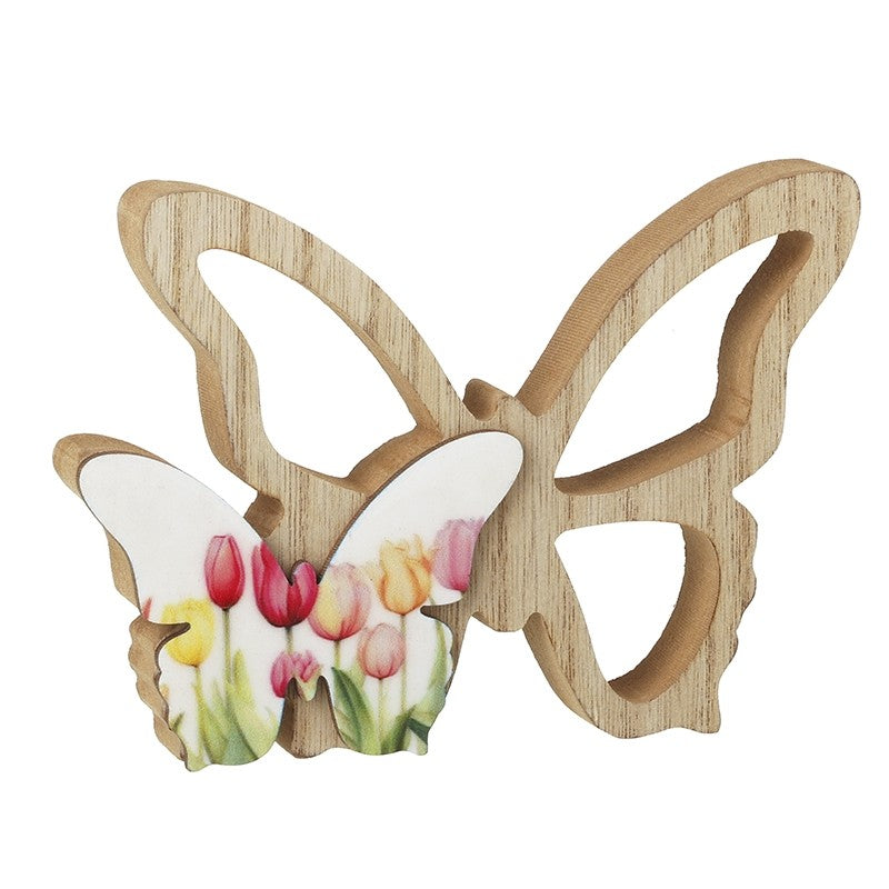 Tulip Print Wooden Butterfly Ornament
