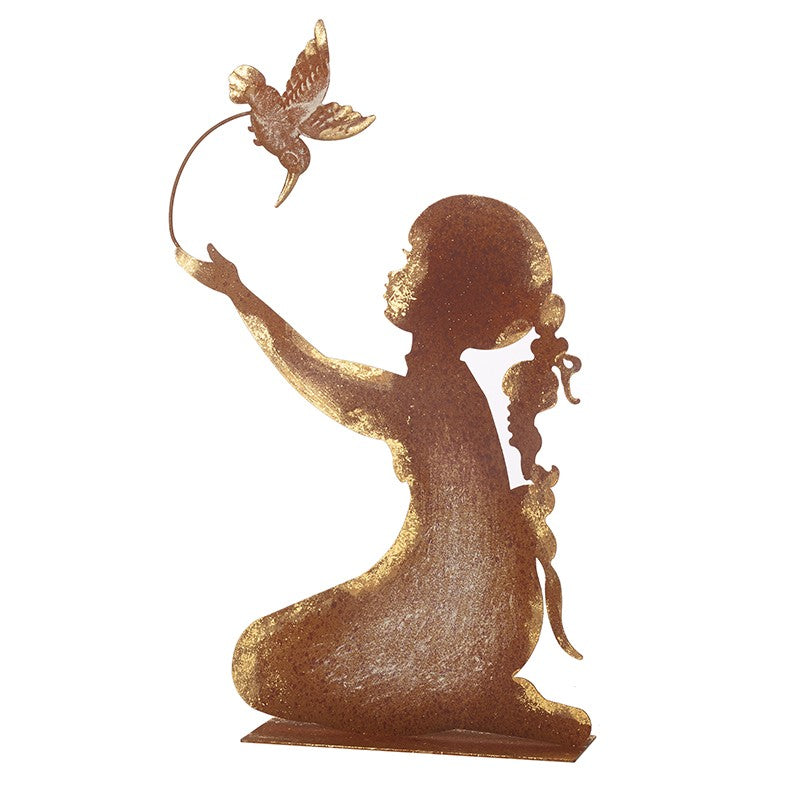 Sitting Girl With Flying Bird