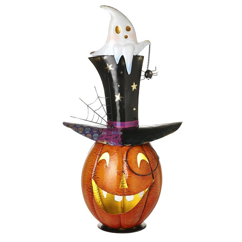 Pumpkin With Ghost Hat Figure