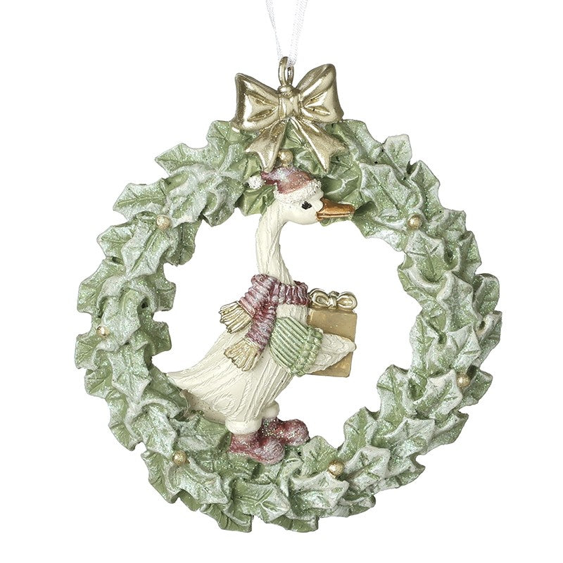 Hanging Duck In Wreath With Pink Scarf