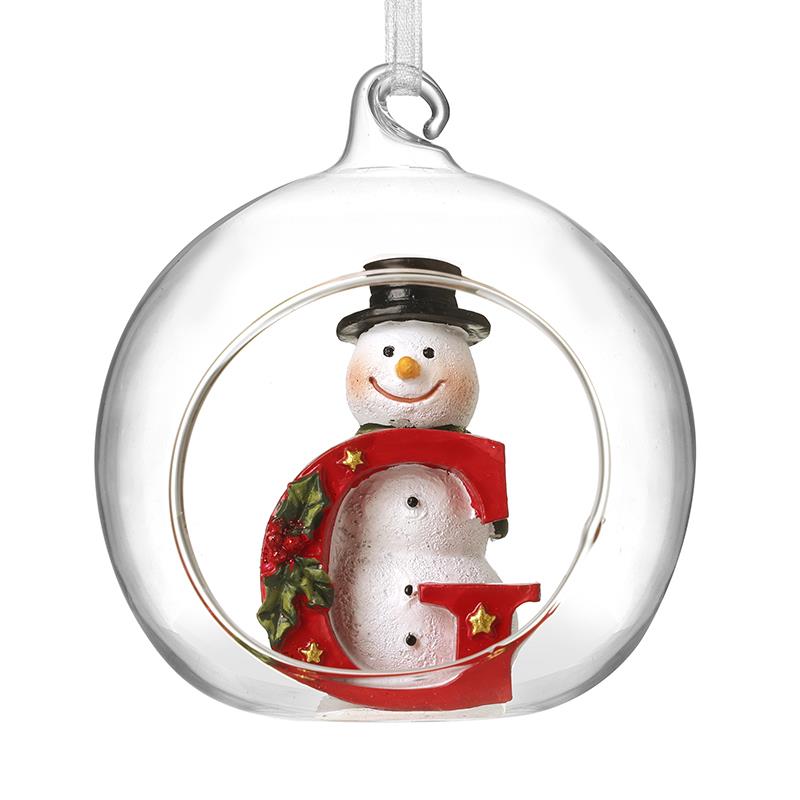 Glass Personal Snowman Bauble - Select your Letter - Perfect for Gifting