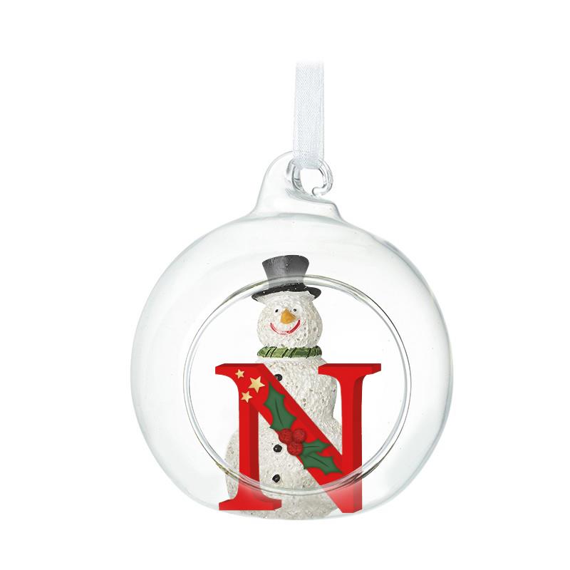 Glass Personal Snowman Bauble - Select your Letter - Perfect for Gifting