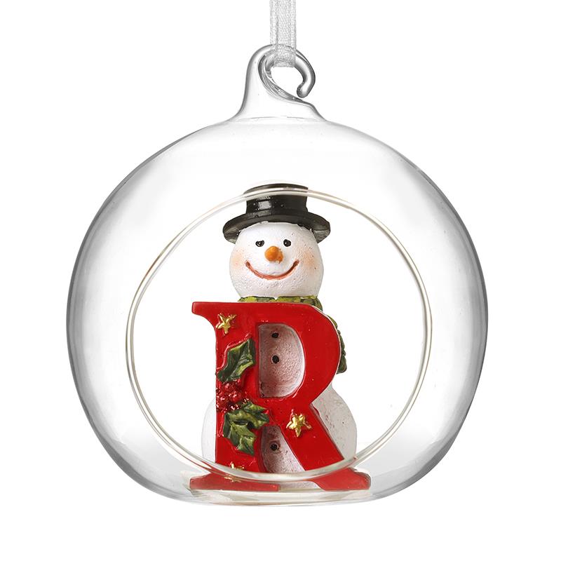 Glass Personal Snowman Bauble - Select your Letter - Perfect for Gifting