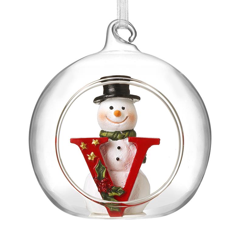 Glass Personal Snowman Bauble - Select your Letter - Perfect for Gifting