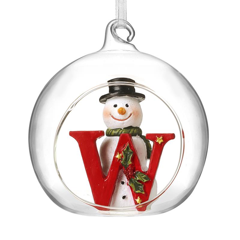 Glass Personal Snowman Bauble - Select your Letter - Perfect for Gifting