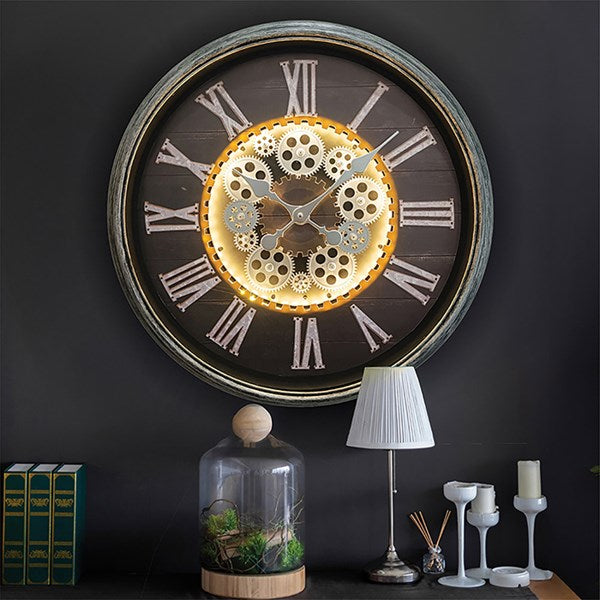 LED Light Up Cog Wheel Clock Medium Silver