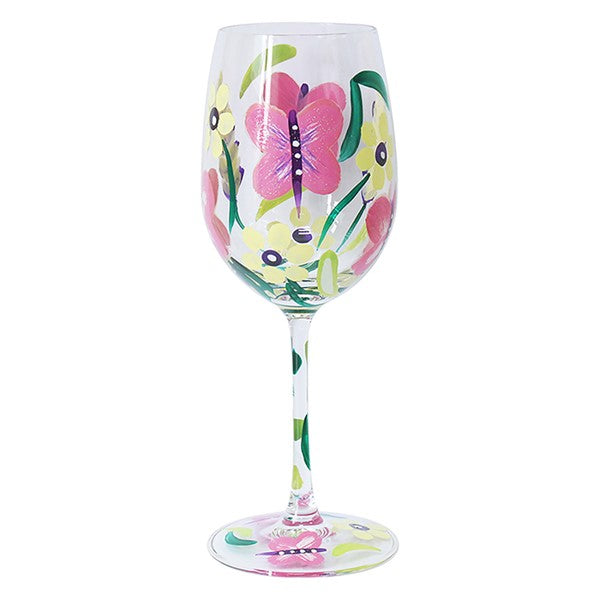 Hand Painted Glass Wine Butterflies In Gift Box