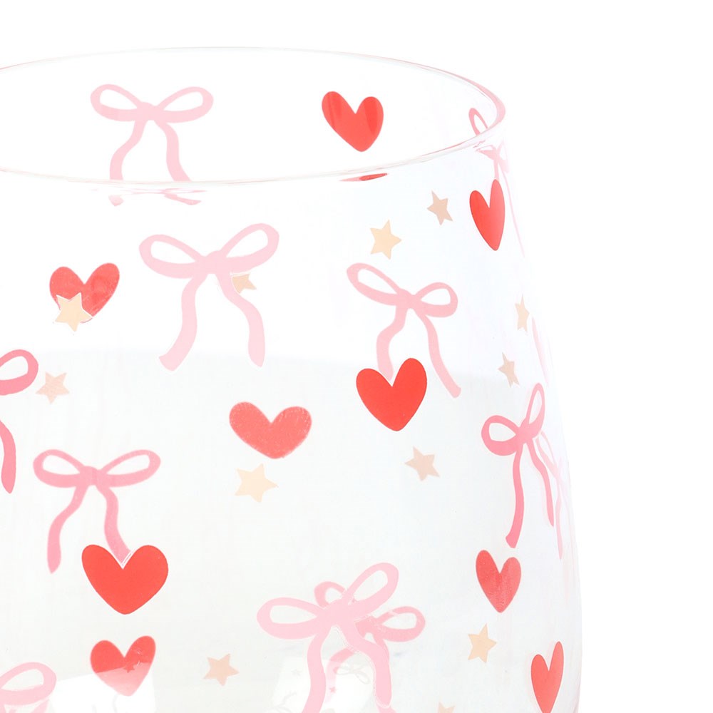 Bow and Heart Print Stemless Glass