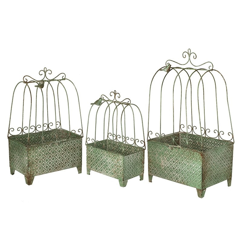 Set of 3 Green Metal Cage Pot Holders