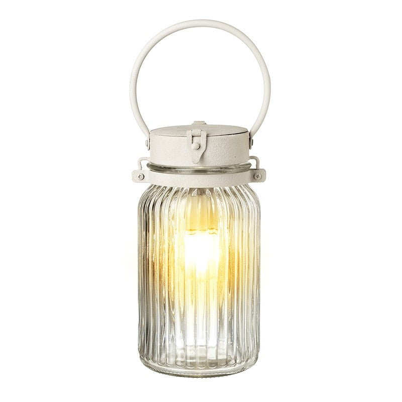 White Metal Glass LED Lantern