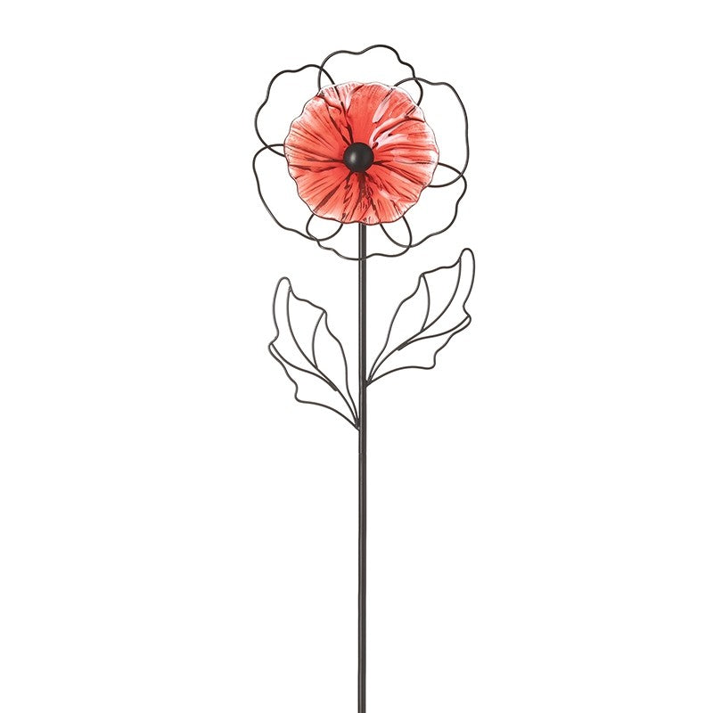 Small Glass & Iron Red Flower Stake