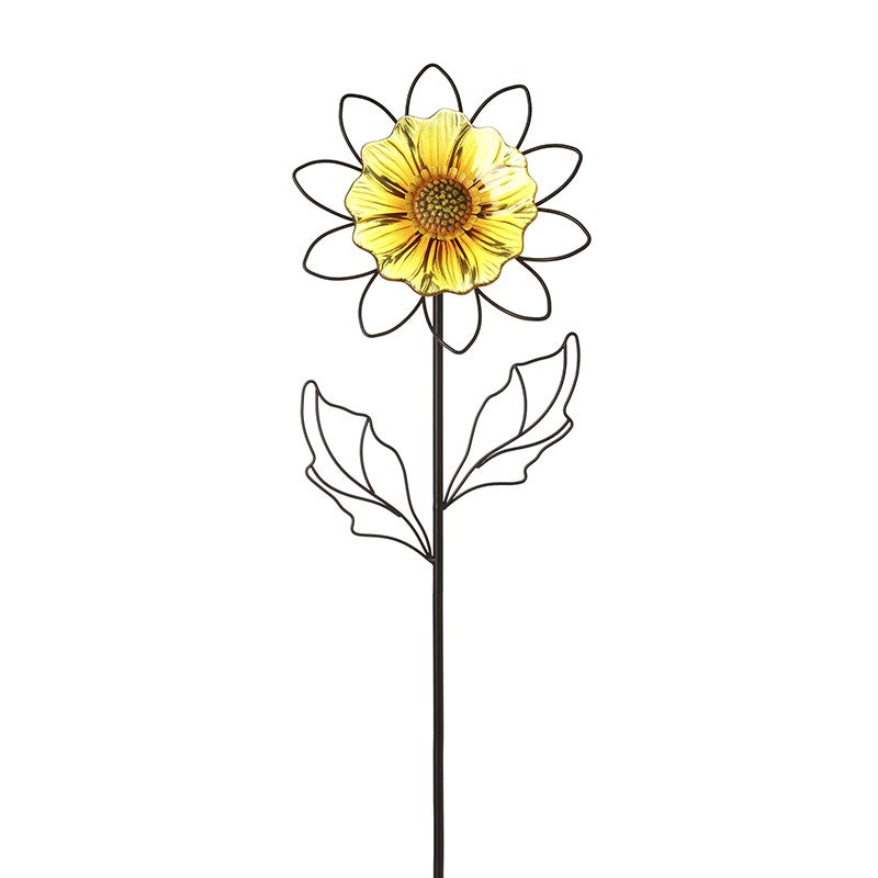 Small Yellow Flower Glass & Metal Stake