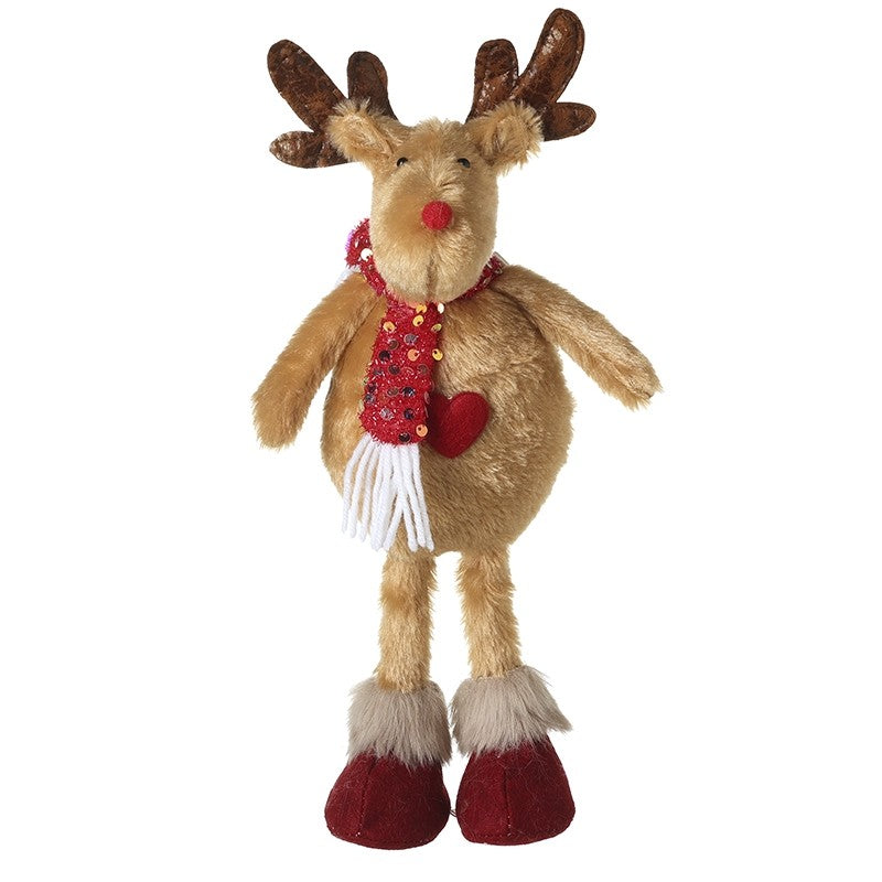 Standing Fur Reindeer W/Red Sequin Scarf